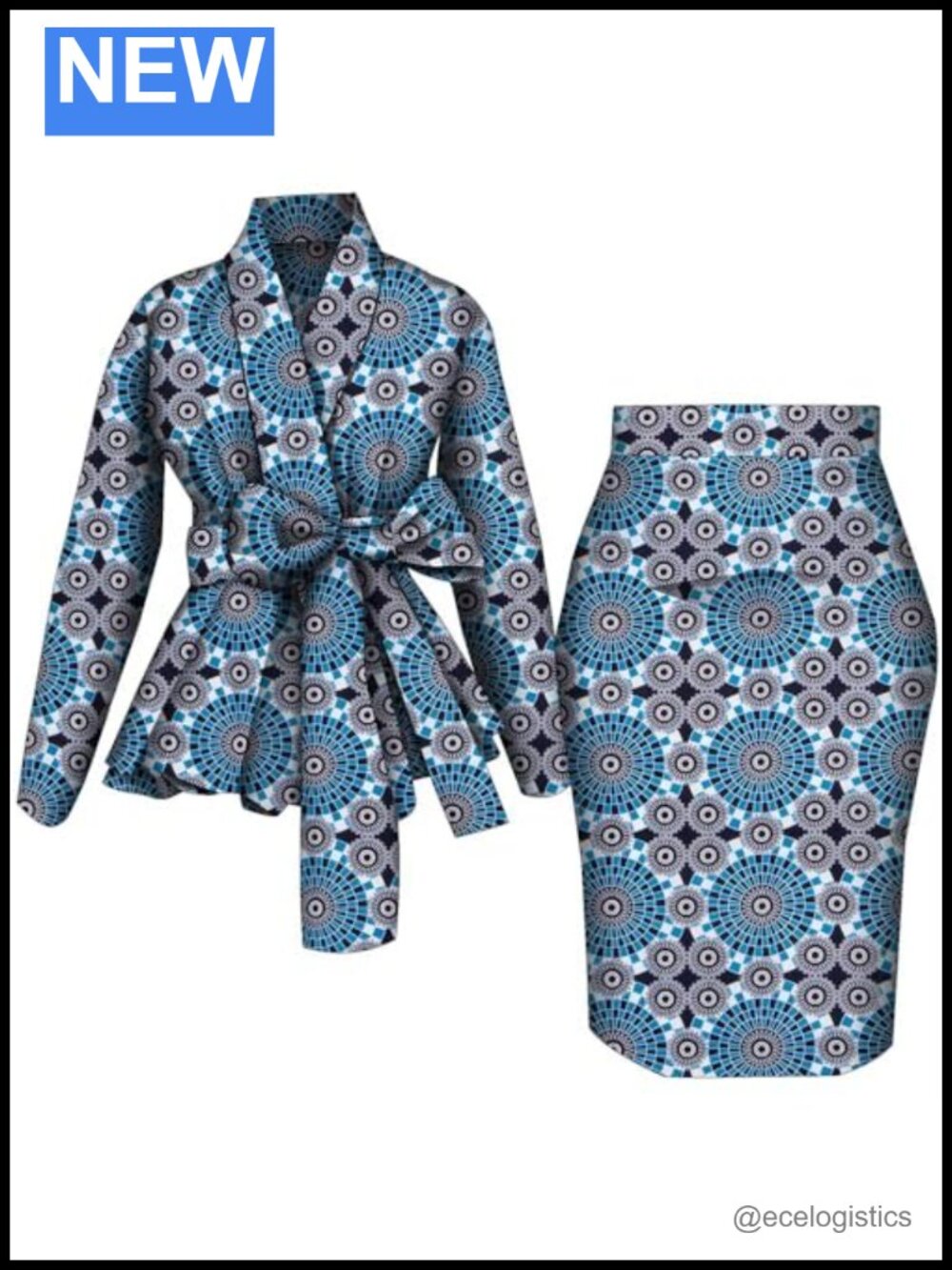 African Women's Wedding Dashiki 2 Piece Set Cotton Long Sleeve Top & Skirt